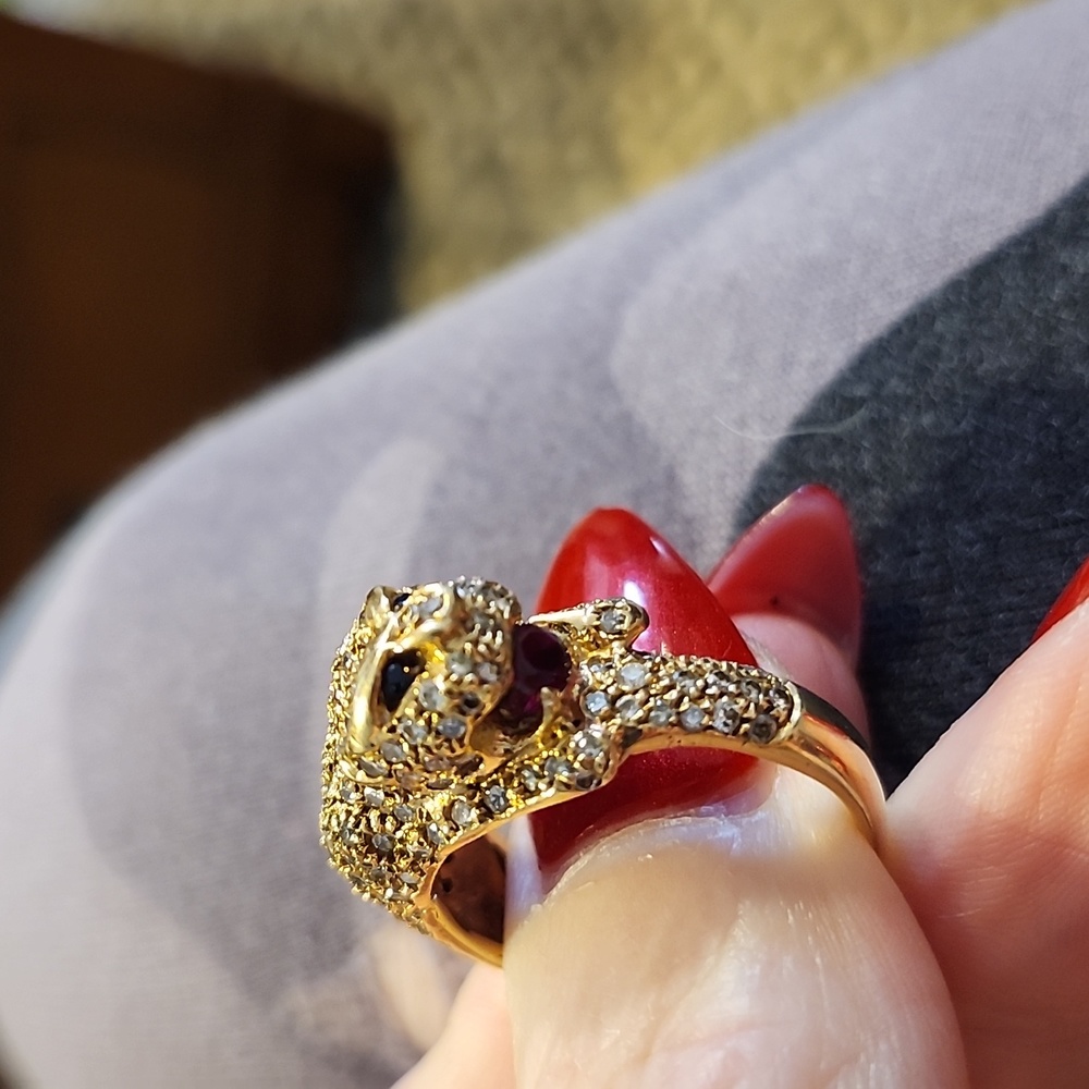 Custom made 14K yellow gold, brilliant round cut diamond and gemstone ring